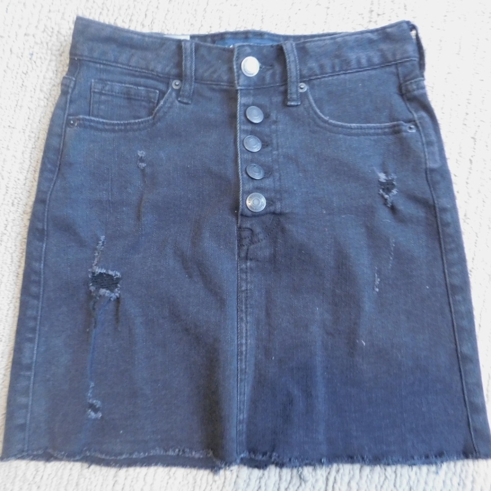 Aeropostale Black Denim Skirt 00 Distressed Jeans - Picture 2 of 8
